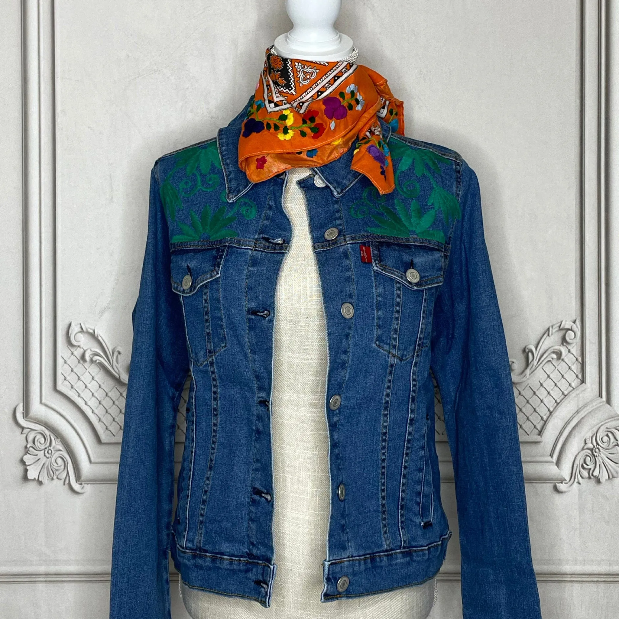 Mexican Embroidered Denim Jacket - Otomi