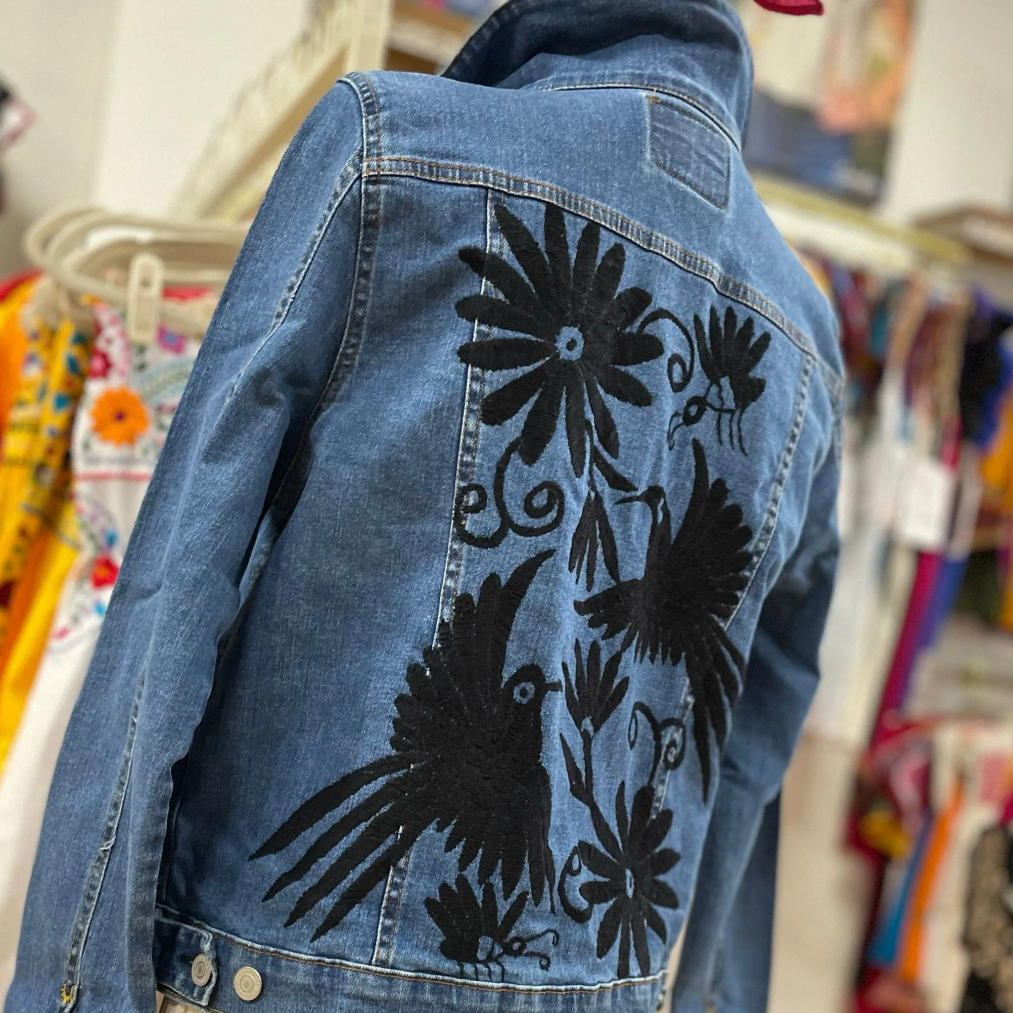 Mexican Embroidered Denim Jacket - Otomi