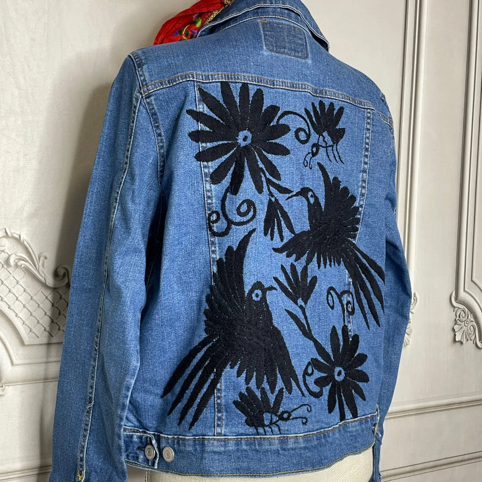 Mexican Embroidered Denim Jacket - Otomi