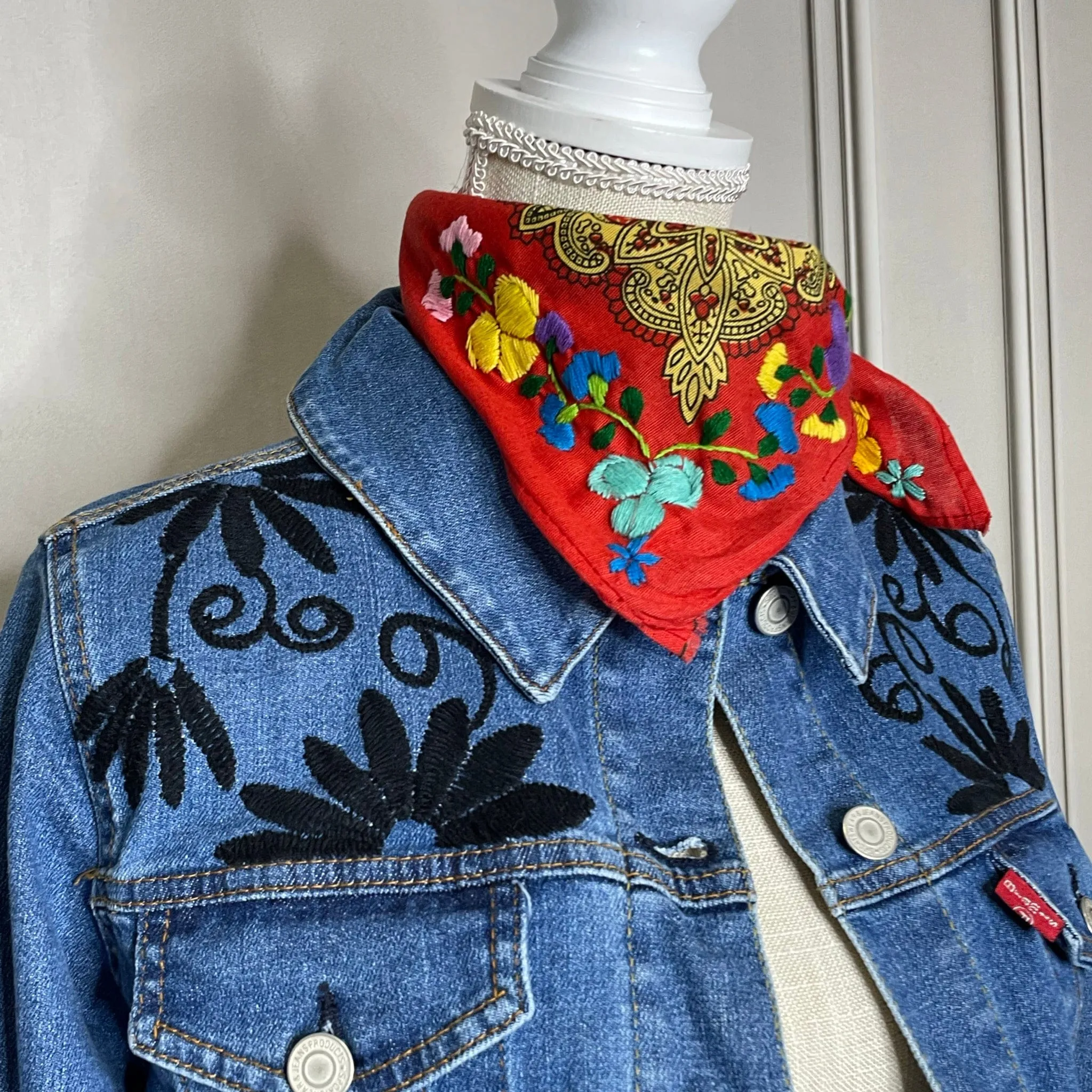 Mexican Embroidered Denim Jacket - Otomi