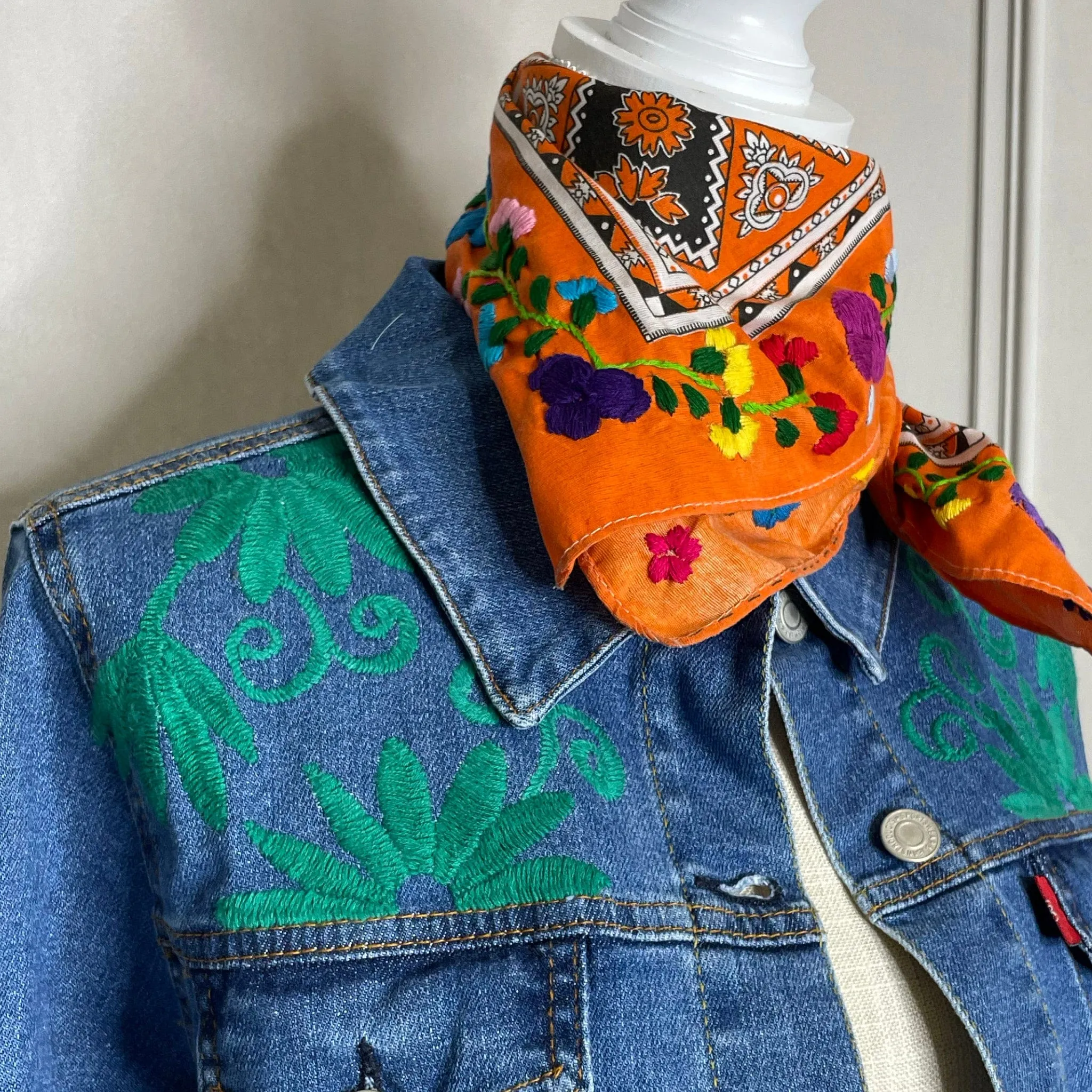 Mexican Embroidered Denim Jacket - Otomi