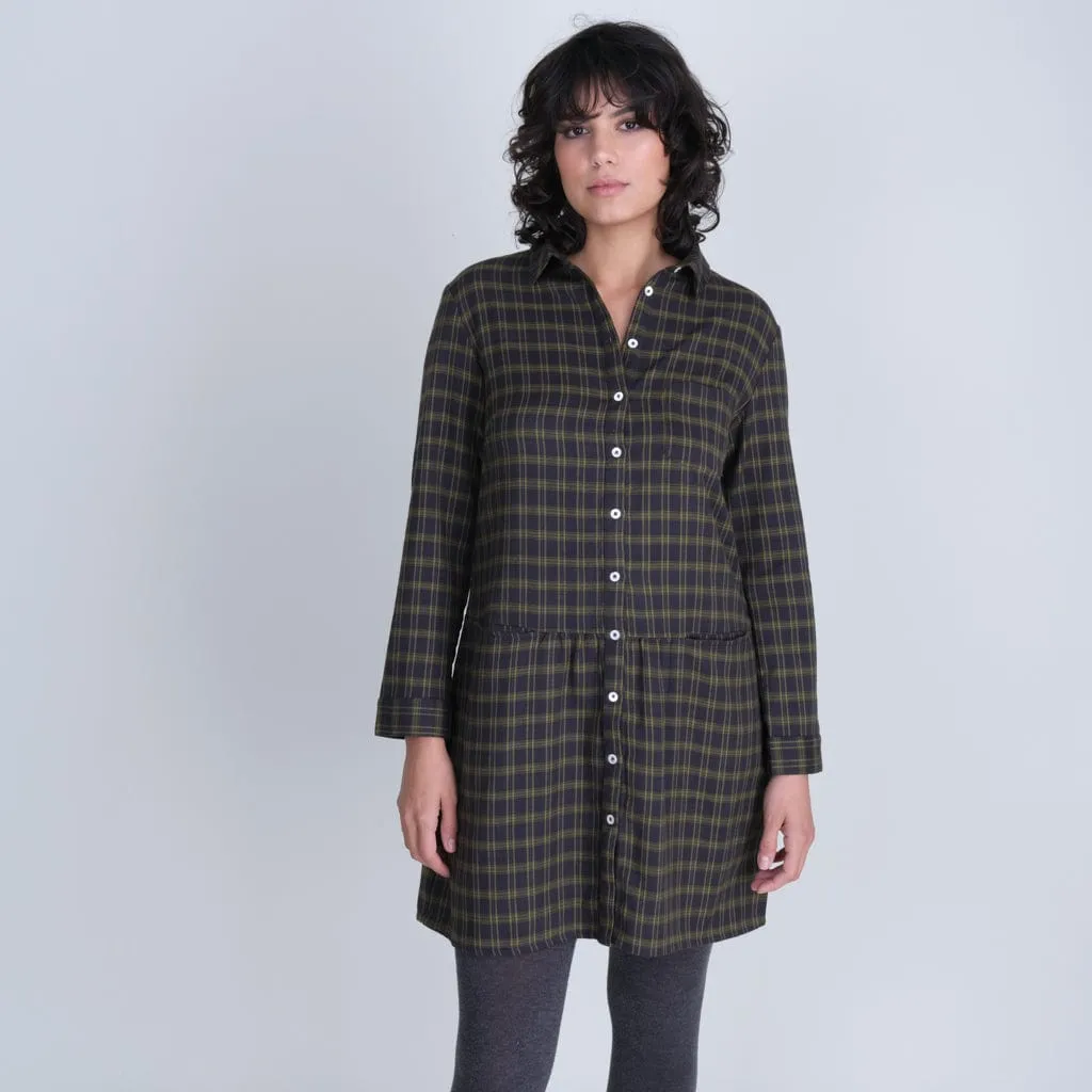 Olivia Cotton Flannel Shirt Dress | Check