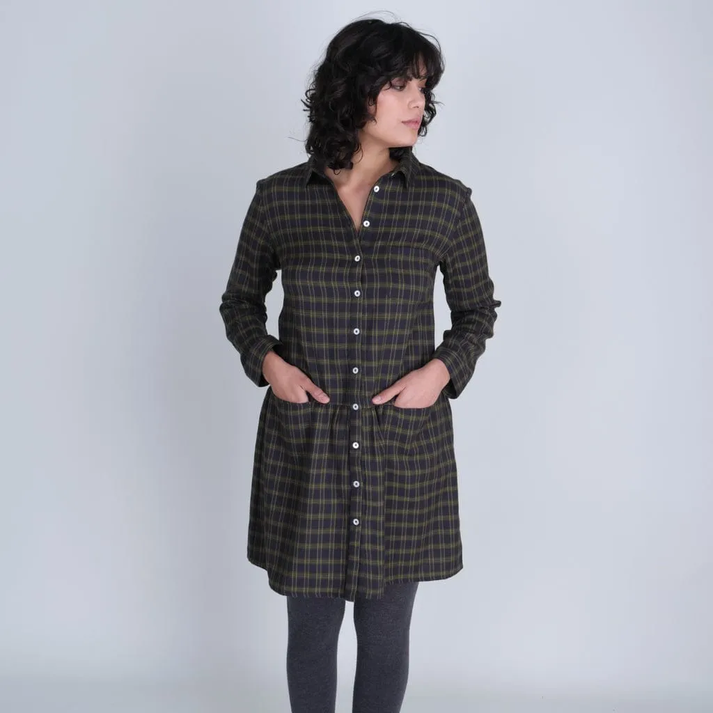 Olivia Cotton Flannel Shirt Dress | Check