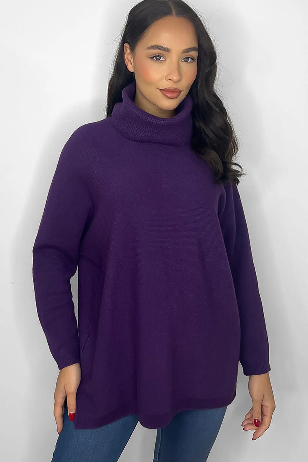 Purple High Turtle Neck Pullover