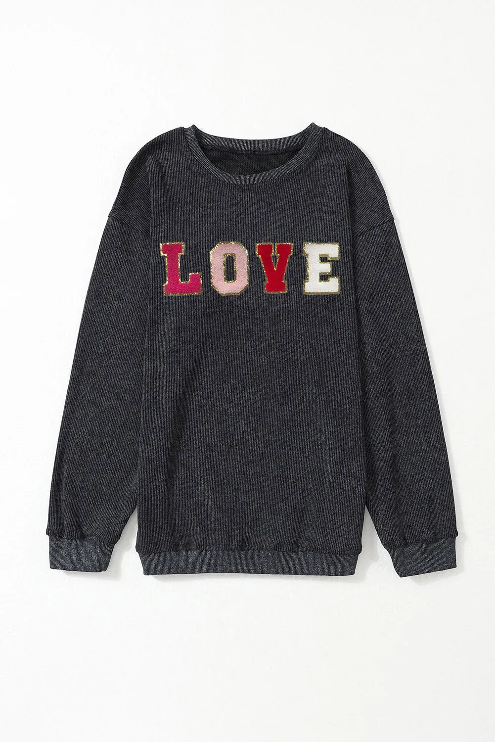 Sequin LOVE Chenille Embroidered Graphic Corded Sweatshirt