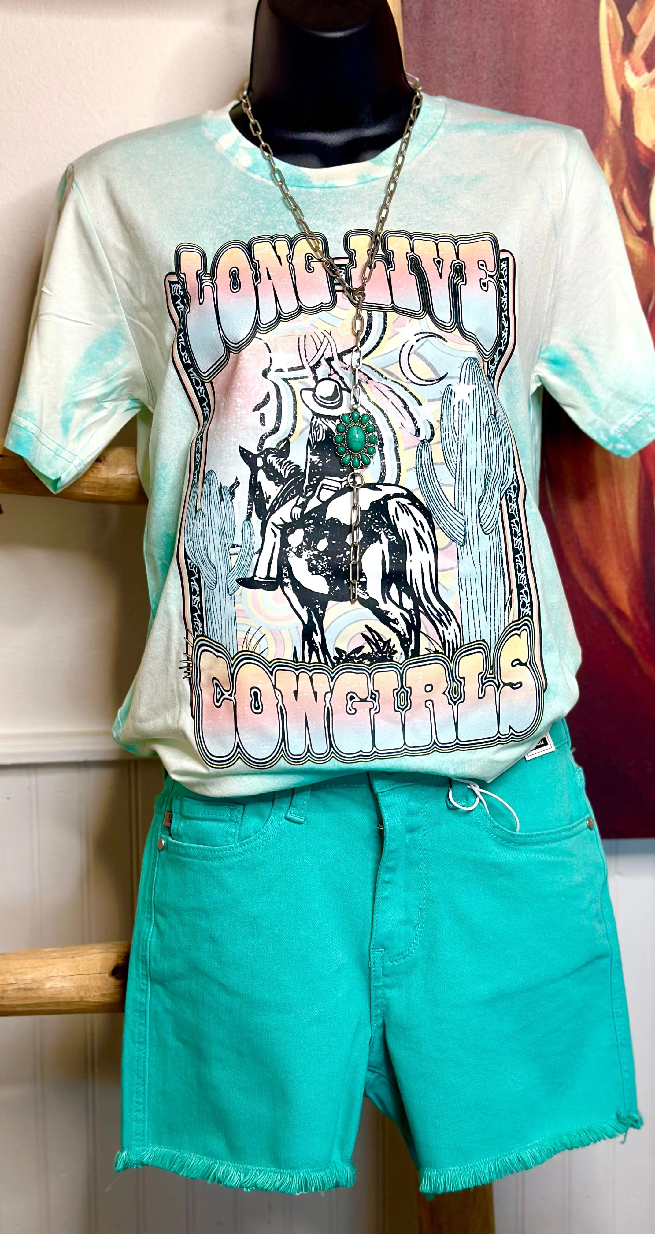 The Long Live Cowgirls Turquoise Bleached T