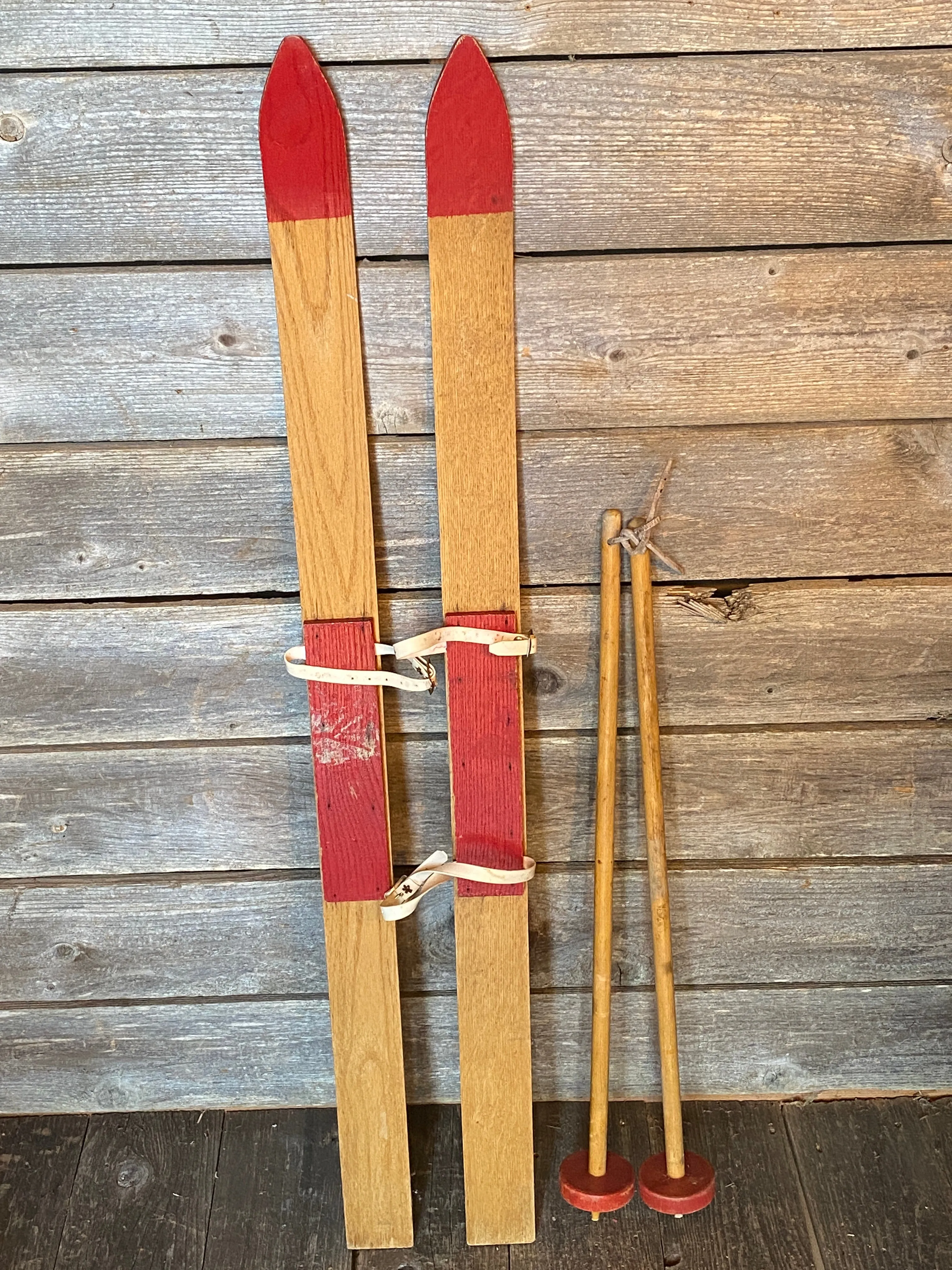 Vintage Childrens Winter Skis with Poles