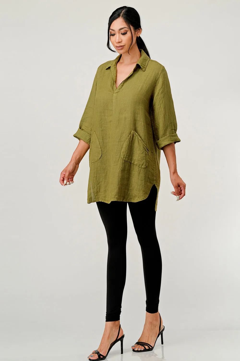 Wide Collar Shanon Linen Tunic W pockets