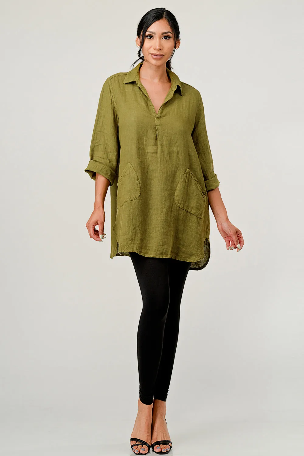 Wide Collar Shanon Linen Tunic W pockets