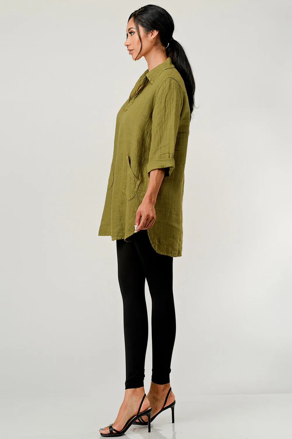 Wide Collar Shanon Linen Tunic W pockets