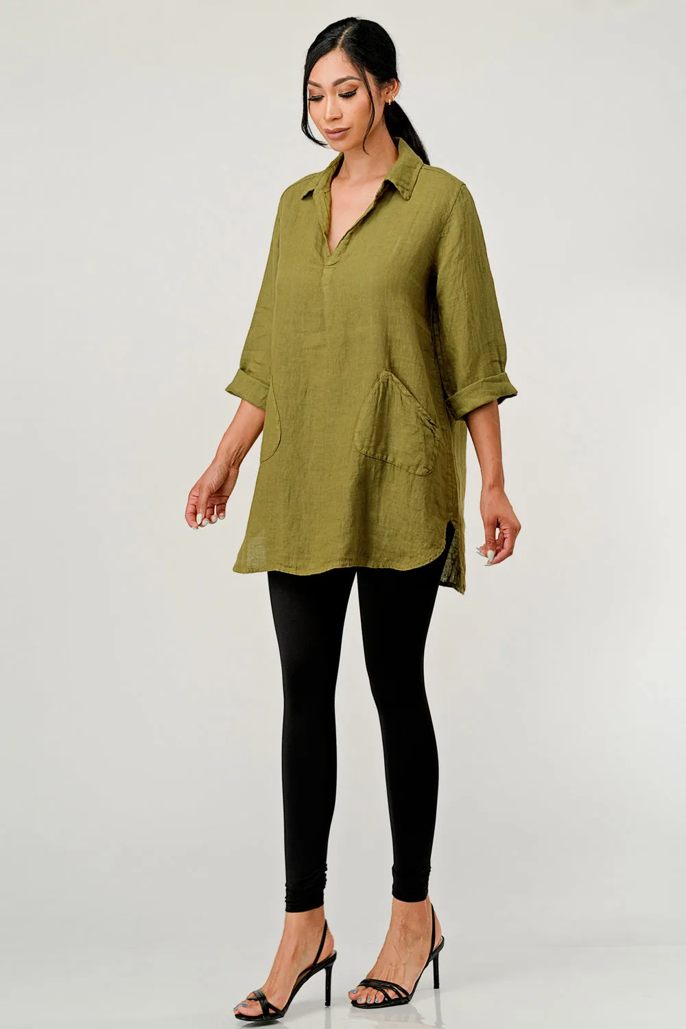 Wide Collar Shanon Linen Tunic W pockets