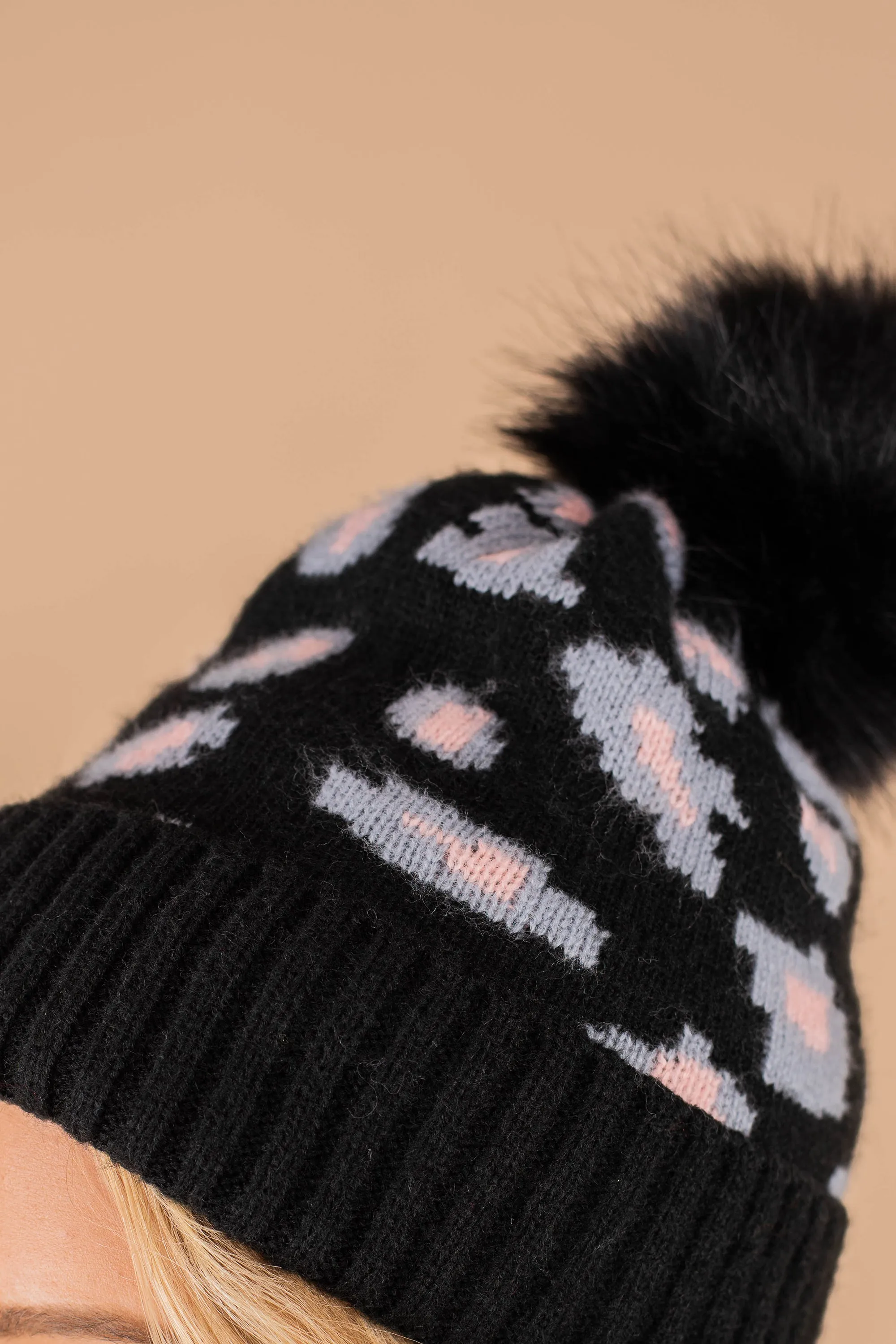 Winter Wonders Black Leopard Beanie